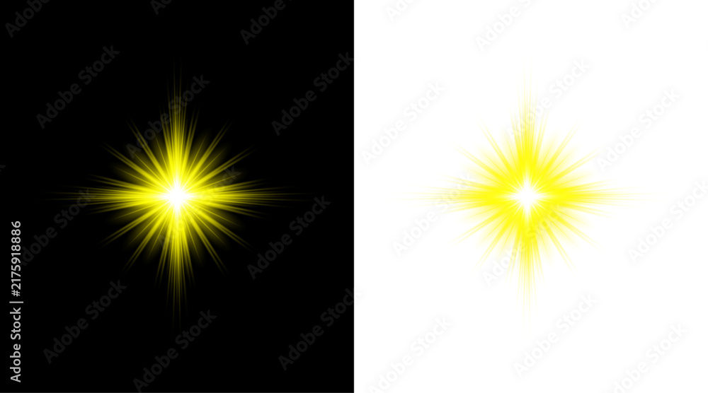 Fototapeta premium A dazzling starburst effect presented in two contrasting backgrounds dark and light