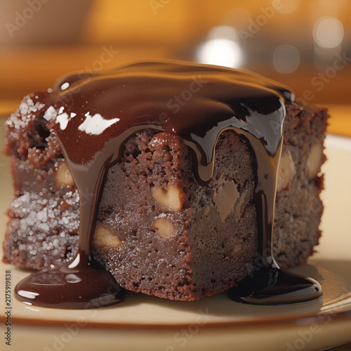 indulgent homemade chocolate brownie with fudge