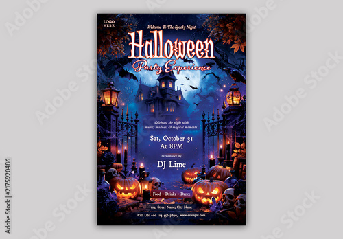 Editable Halloween Party Flyer Template Design for DJ Night Club Event Promotion.
