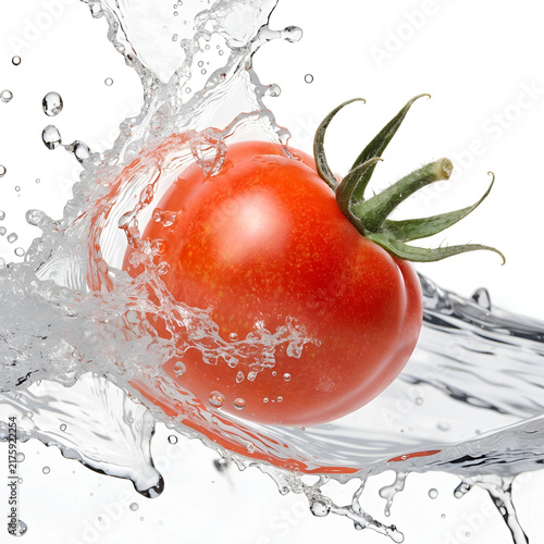 photo tomato and splash water over white background