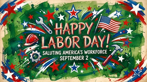 Happy Labor Day USA: American Workforce Celebration with Symbols of Work & Patriotism