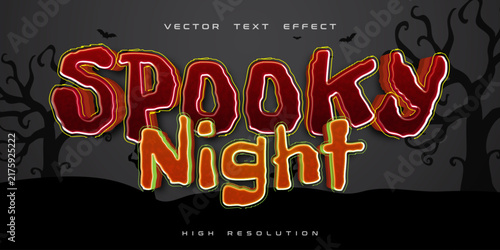 Spooky Night Halloween 3D Text Effect Vector Graphic
