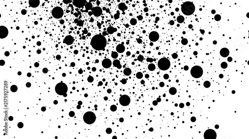 Black ink splatter texture with random circular dots and spray paint effect, isolated abstract grunge overlay pattern for digital art, graphic design, posters, banners and creative backgrounds