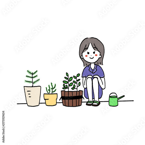 ベランダでハーブを育てるイラスト