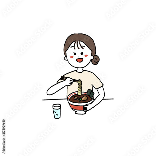 ラーメンを食べる女の子のイラスト
