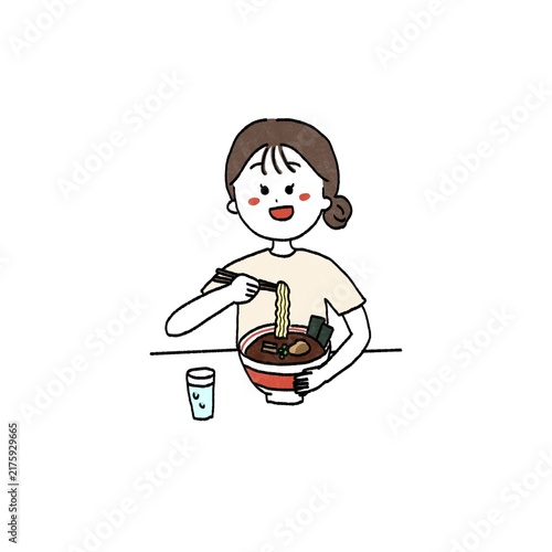 ラーメンを食べる女の子のイラスト