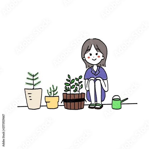 ベランダでハーブを育てるイラスト