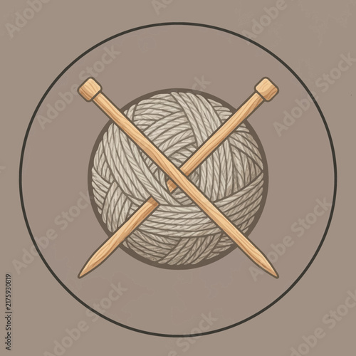 Illustration of a ball of yarn with knitting needles crossed.