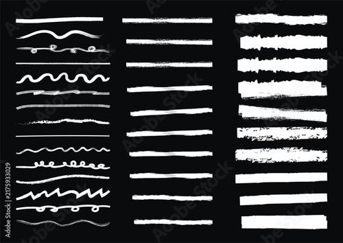 Set of hand painted chalk brushes.Hand drawn pen and brush stroke with underline accent, Vector illustration. Grunge Paper Texture. Doodle elements for creative graphic design . 