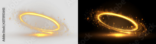 Luminous Golden Portal Frame with Dynamic Light Swirls