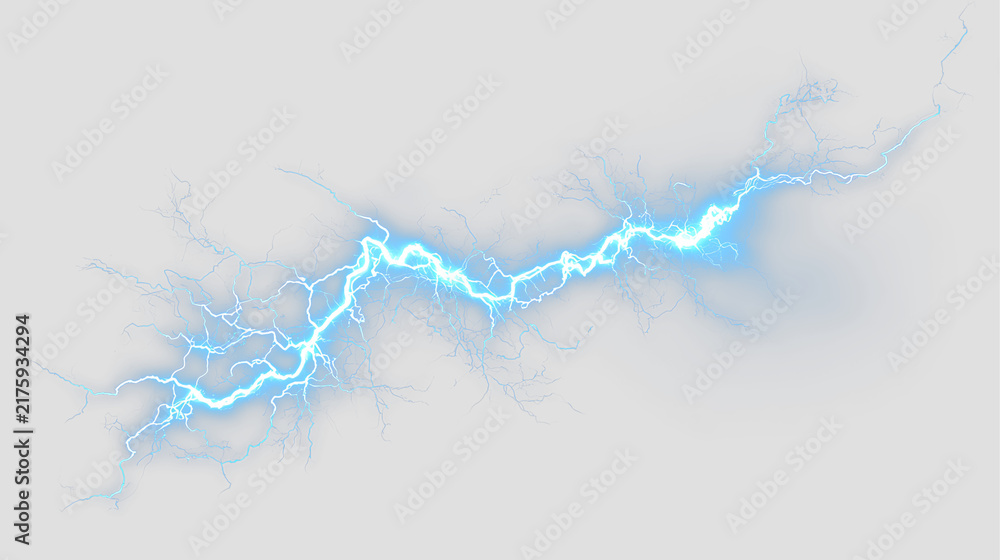 Fototapeta premium Powerful Blue Lightning Bolt with Radiant Electric Branches