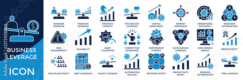 Cuadro en lienzo Business leverage icon set collection pack