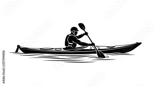 Silhouette of a Kayaker Paddling on Water