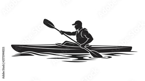 Silhouette of a man kayaking on water with a paddle