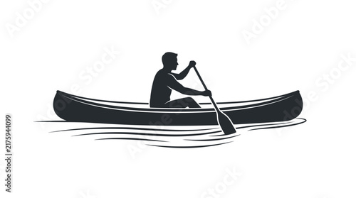 Silhouette of a person canoeing on rippling water, outdoor activity