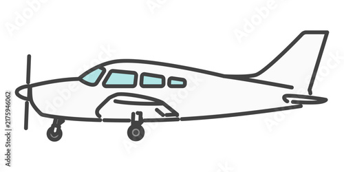 シンプルな白色の低翼機・単発小型飛行機のイラスト｜側面・横から