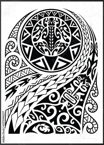 Polynesian Maori tribal shoulder tattoo vector illustration with turtle motif design