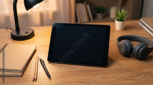 Tablet on student study desk