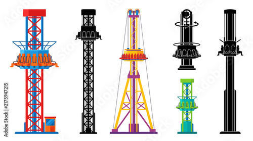 Bild auf Leinwand Collection of Drop Tower Vector Illustrations Featuring Classic, Free Fall, Gian