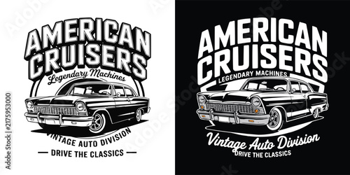 American cruisers vintage auto division emblem with classic car graphic design