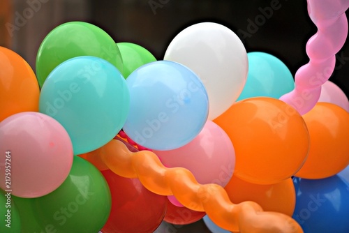 Colorful balloons floating at the local parade Día de los Locos in San Miguel de Allende Guanajuato, Mexico.