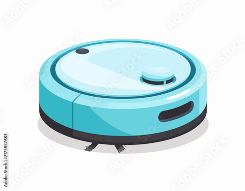 Smart robot vacuum cleaner vector illustration, blue robotic sweeping device icon isolated on white background
