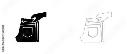 Hand folding denim pants vector icon filled and outline, jeans folding technique and garment care symbol.