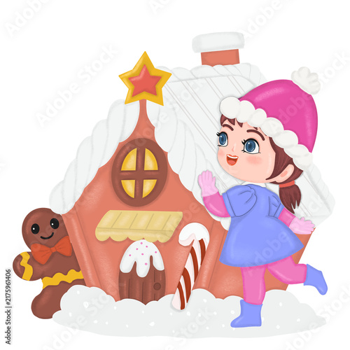snow and girl in christmas day.