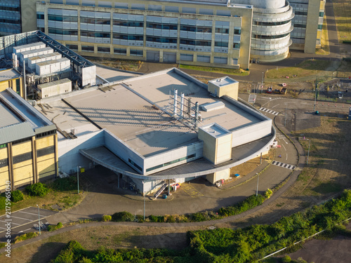 Aerial View of a Pharmaceutical Research Campus on a Sunny Day