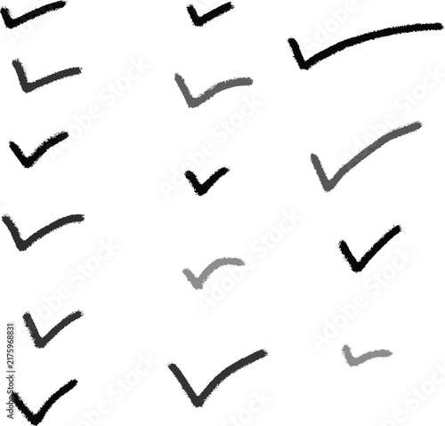 Hand Drawn Black Check Mark Set, Tick Symbols and Approval Verification Marks Collection