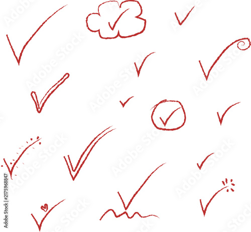 Hand Drawn Red Check Marks and Doodle Symbols Collection, Sketchy Tick Marks and Verification Icons