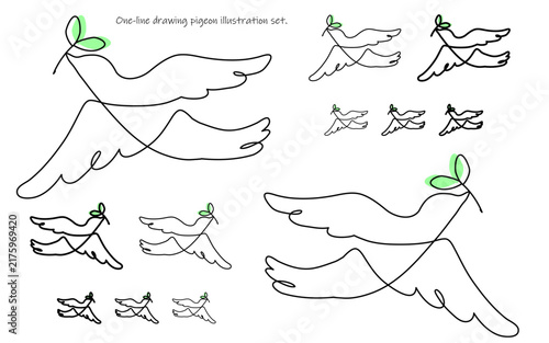 Obraz na płótnie 一筆書きの鳩のイラストセット。