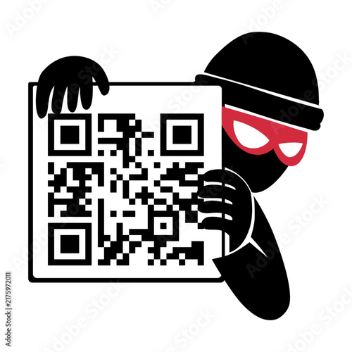 Hacker holding QR code for quishing and cyber scam fraud