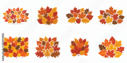 Vector icon of a pile of autumn leaves, featuring overlapping maple, oak, and birch leaves. Autumn theme. Vektor, ilustration, minimalist, flat, icon, icon set