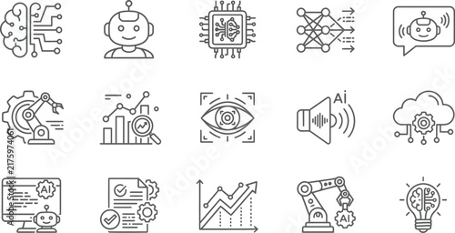 Modern Artificial Intelligence and Machine Learning Icon Set Collection