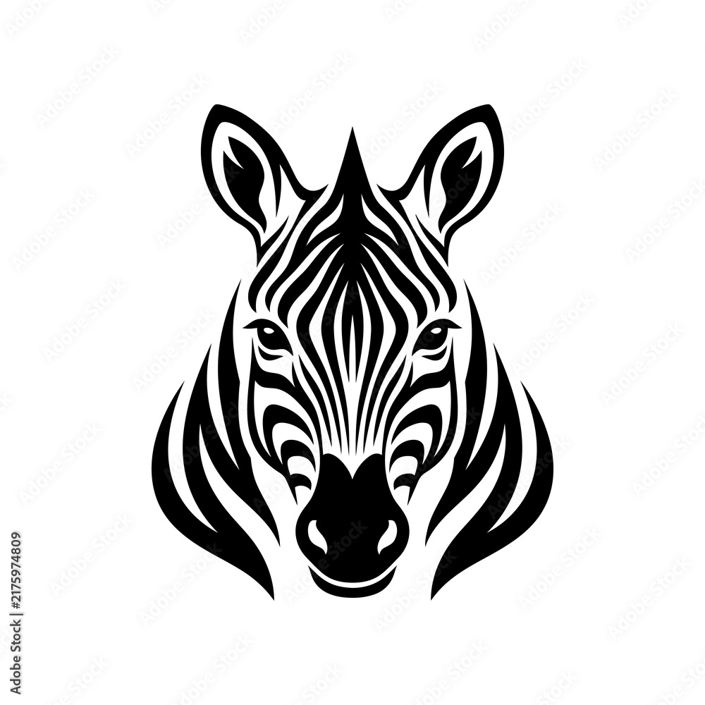 Naklejka premium Minimalist Black and White Zebra Head Illustration Isolated on White Background