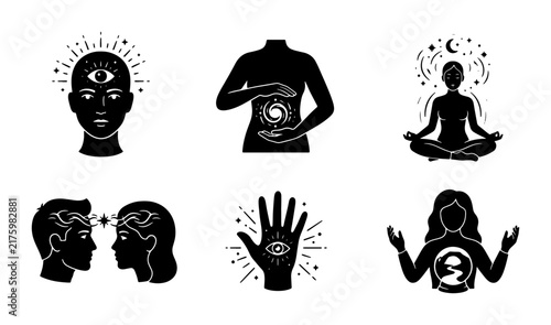 Фотография Mystical Esoteric Icons Set, Third Eye Symbols, Spiritual Enlightenment, Aura En