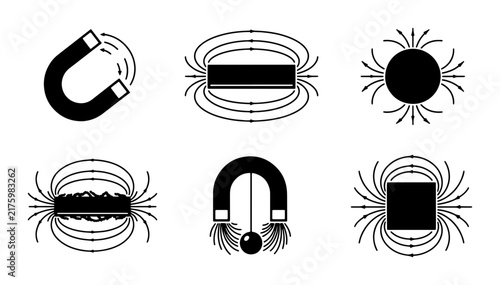 Canvas Print Magnetic Field Vectors, Horseshoe & Bar Magnets, Scientific Physics Icons, Vecto