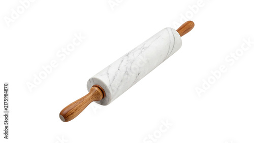 Bild auf Leinwand Classic wooden rolling pin with white ceramic surface isolated on a white backgr