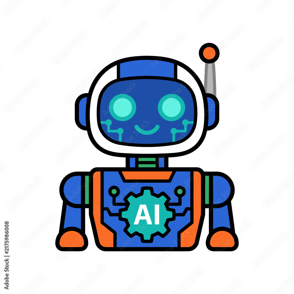 Fototapeta premium AI Robot Icon Vector Collection Showcasing Smart Artificial Intelligence Machines, Intelligent Robots, Digital Assistants, Automation Technology, Machine Learning, and Future Technology Concepts