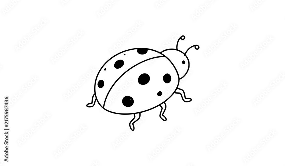 Naklejka premium Cute Walking Ladybug Hand Drawn Black Outline Vector Illustration