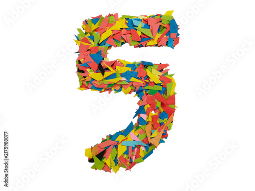 Colorful abstract number five design isolated on white background