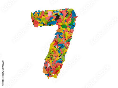 Colorful number seven made of small blocks isolated on white background