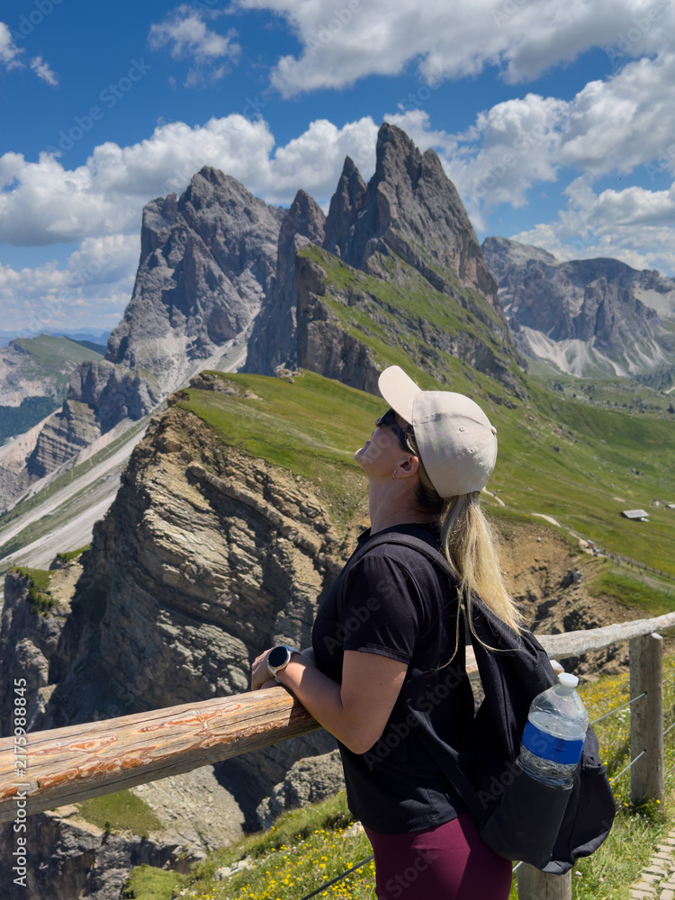 Naklejka premium hiking in the mountains, The dolomites, Val Gardena, 