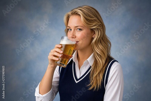 1990s blond Scandinavian woman drinking a beer AI generated