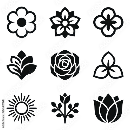 Abstract-blossom-symbol--six-soft-petals-with-circular-center--modern-logo-concept--black-silhouette--flat-vector-graphic--premium-minimal-aesthetic