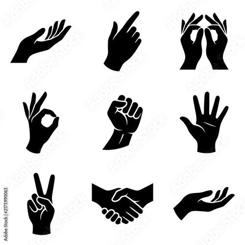 Abstract-hand-gesture-illustration--graceful-wrist-and-fingers--bold-black-silhouette--modern-vector-artwork--isolated-on-white--flat-minimalist-style