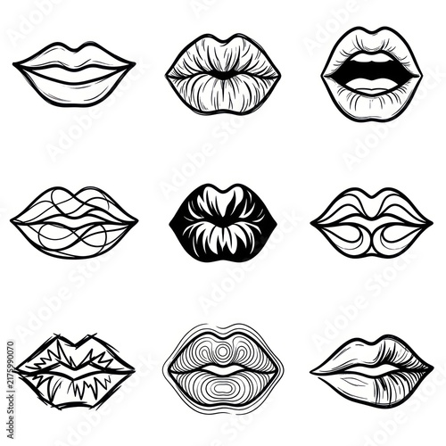 Abstract-human-lips-formed-from-intricate-black-lines--organic-hand-drawn-texture--dramatic-contrast--minimalist-monochrome-composition--white-background-