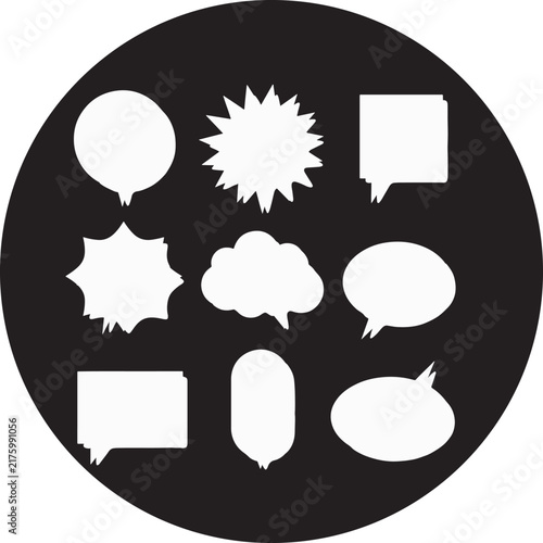 Elegant collection of white speech bubbles against a dark circular backdrop for engaging content