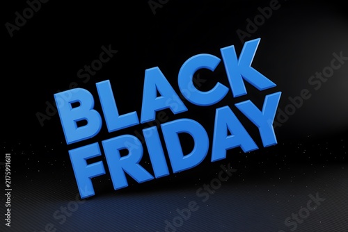 Three dimensional blue text reading black friday isolated on a dark black background for promotional sales events